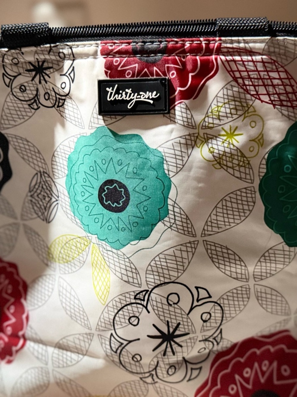 Thirty-One Teal & Red Floral Insulated Lunch Bag - Picture 6 of 6